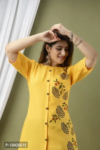 Elegant Frontslit Yellow Floral Print Cotton Kurta For Women-thumb4