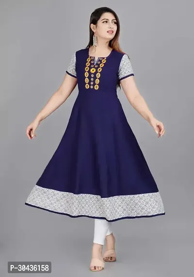 Stylish Blue Cotton Slub Stitched Kurta For Women-thumb0