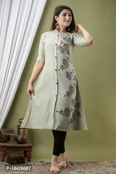 Elegant Frontslit Beige Floral Print Cotton Kurta For Women-thumb0