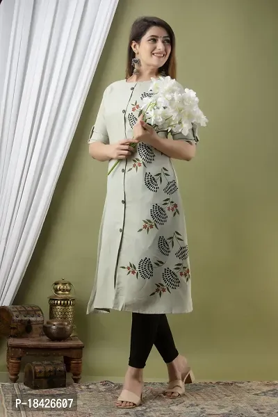 Elegant Frontslit Beige Floral Print Cotton Kurta For Women-thumb3