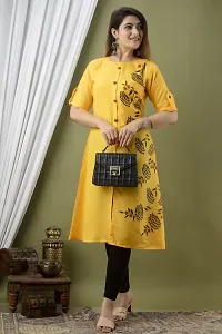 Elegant Frontslit Yellow Floral Print Cotton Kurta For Women-thumb2