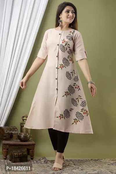 Elegant Frontslit Pink Floral Print Cotton Kurta For Women-thumb0