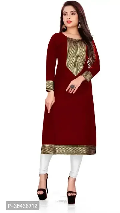 Stylish Maroon Cotton Slub Stitched Kurta For Women-thumb0