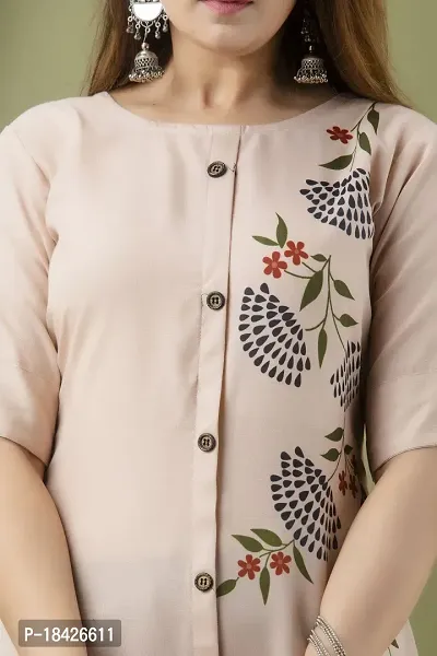 Elegant Frontslit Pink Floral Print Cotton Kurta For Women-thumb3