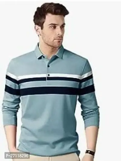 Reliable Blue Cotton Striped Tshirt For Men-thumb0