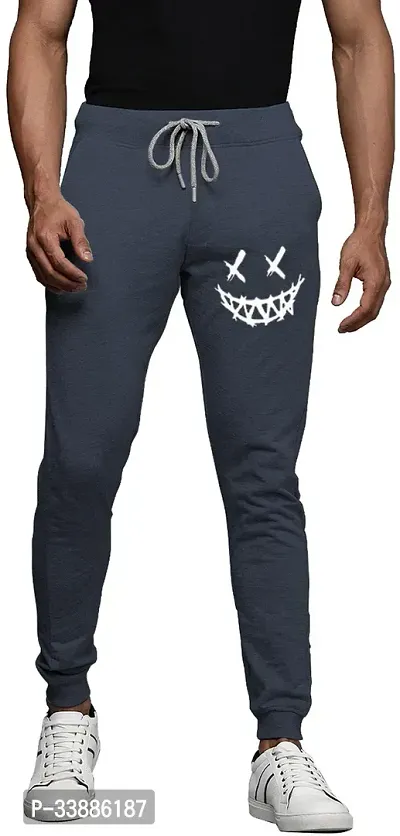 Stylish Navy Blue Cotton Blend Printed Track Pant For Men-thumb0