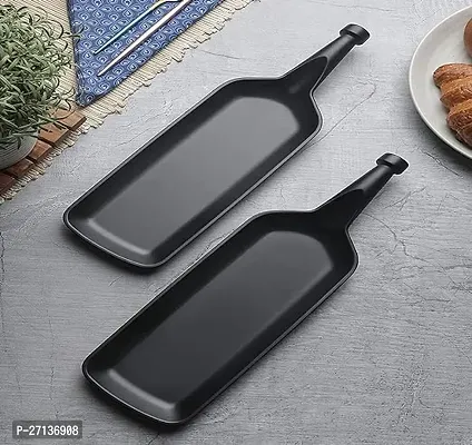 Stylish Black Exclusive Pack Of 2 Multipurpose Bat-Shape Serving Platter For All Types Of Snacks Like Noodles, Chilly Potato, Pasta, Chaap, Paneer Tikka, Tandoori Items And As Your Wish.-thumb0