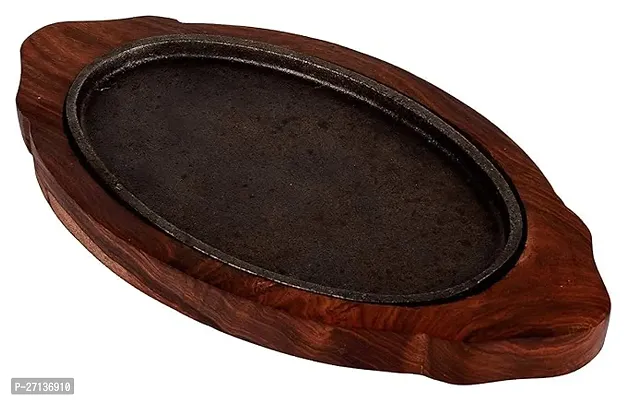 Stylish Black Cast Iron  Wooden Sizzler Tray Plate Warmer (Brownie Sizzler Plate) For Hotel Home And Kitchen