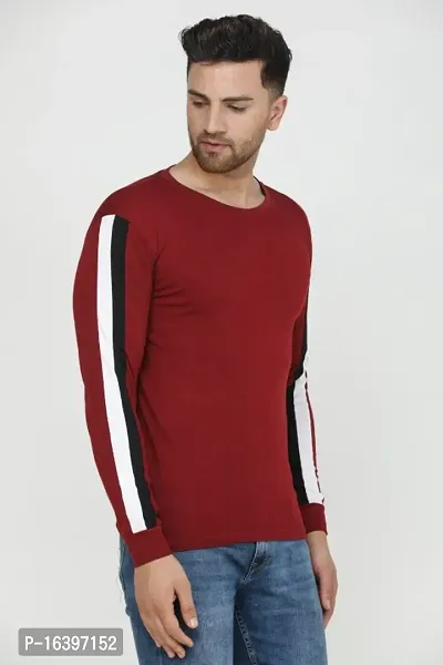 Classic designer Cotton Maroon Full Sleeves Solid Tshirts-thumb3