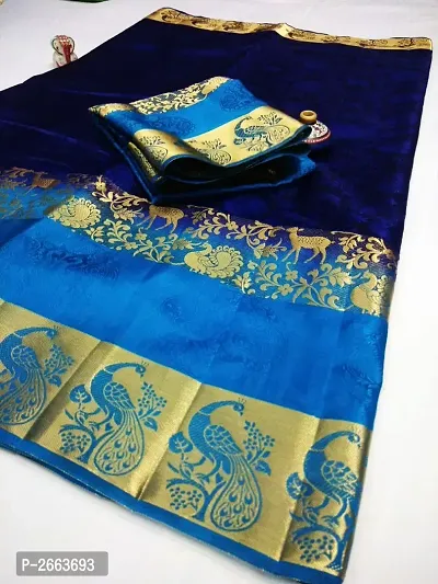 Women's Blue Jacquard Banarasi Silk Saree With Blouse Piece-thumb0