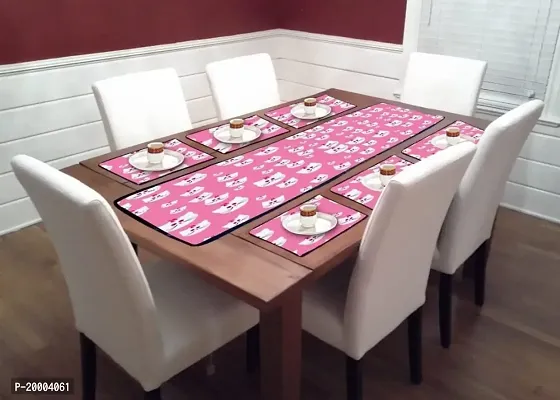 AMANYA Pink Printed Laminated Non Woven Fabric Set of 6 Rectangular Dining Table mat with Runner