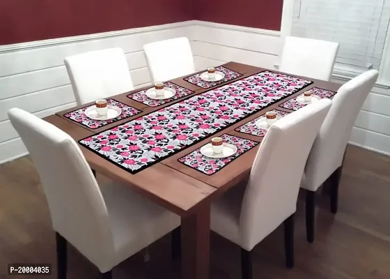 AMANYA Pink Floral Placemats with Table Runner, Laminated Non Woven Fabric for Dining Table 6 Seater