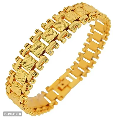 MLD_Stylish Micro Gold Plated Chunky Bracelet for Men - Stainless Steel Chain Links Golden Colour Loose Style Braslet for Mens  Boys-thumb0