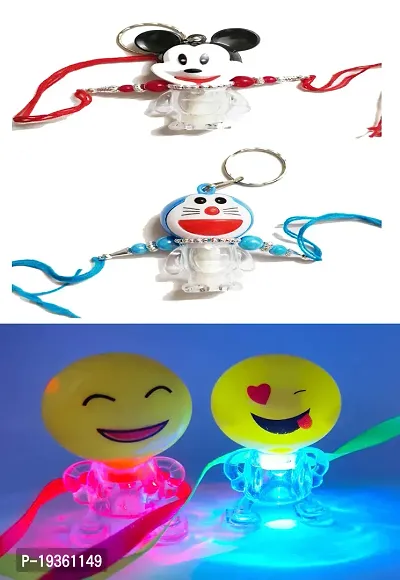 KAVIM  Doraemon ,Micky Mouse and two Smiley light Kids Rakhi