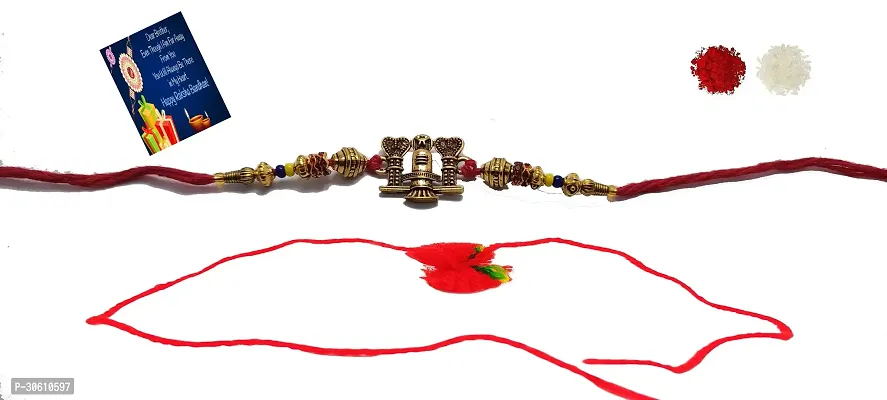 1 Shiv Metal Rakhi N 1 Bhagwan Ji Rakhi with Greeting Card-thumb0