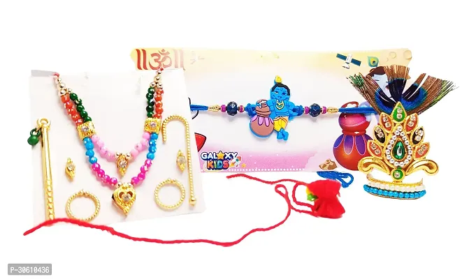 1 Krishna Rakhi, 1 Rubber Rakhi with Singar Items for Ladoo Gopal 0-2 Size-thumb3