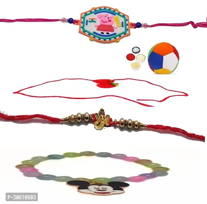 1 Rubber, 1 Ganesh Ji  Metal N 1 Bhagwan Ji Rakhi with Bracelte