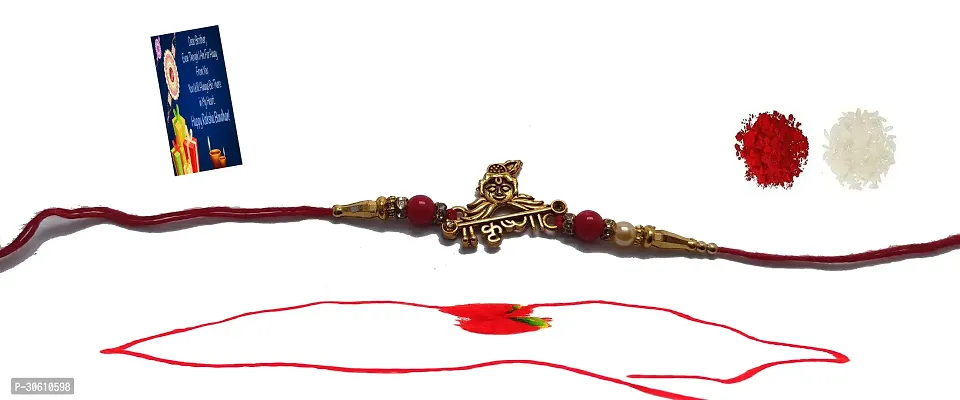 1 Krishna Metal Rakhi N 1 Bhagwan Ji Rakhi with Greeting Card