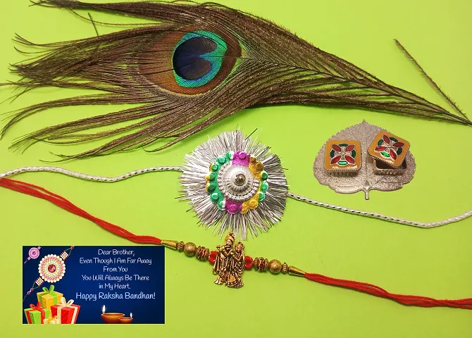 KAVIM Designer, metal Krishna Ji 2 set Rakhi with cm plate Greeting Card