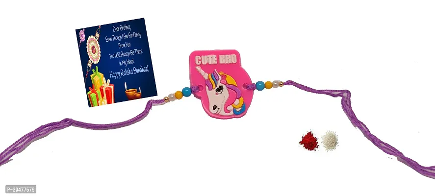 Unicorn Rubber rakhi for Kids With Roli chawal chandan and Greeting card-thumb0