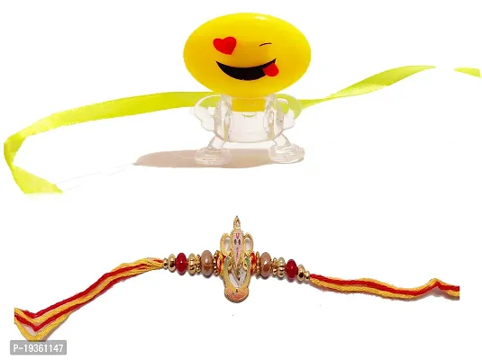 KAVIM One Smiley light and One Ganesh ji Metal Rakhi-thumb0