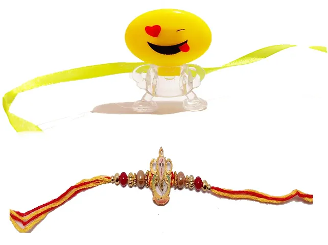 KAVIM One Smiley light and One Ganesh ji Metal Rakhi