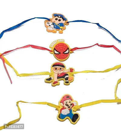 KAVIM Soft rubber Super Hero, Sin chan, Spider Man and Super Mario 2 set kids Rakhi RAKHI 23222