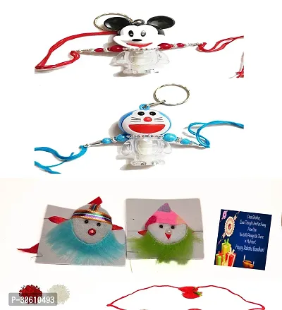 2 Fur N 2 Led Light Kids Rakhi N Greeting Card, Roli Chawal