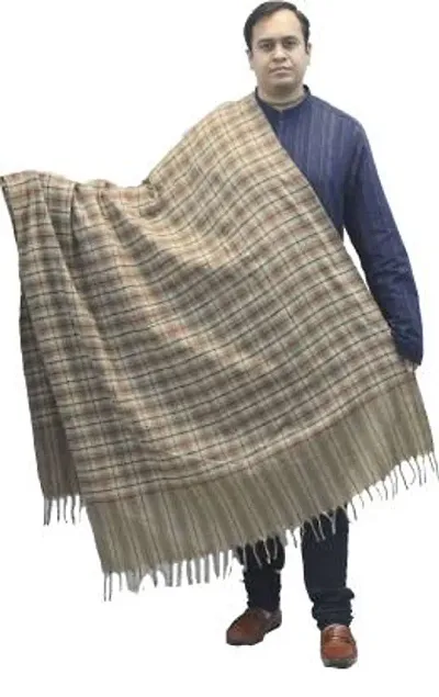 Vrinde Wool Checkered Men Shawl  (Beige)
