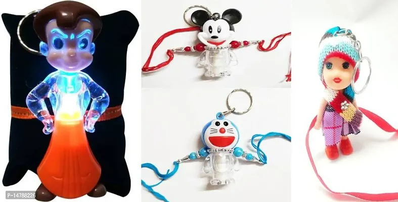 Rakhi Set  (Doreamon, Miky, Bheem and Doll Kid's Desiner Light Rakhi)