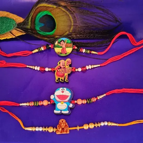 Rakhi Set (Four cartoon chracter woods Kid's Desiner Rakhi)