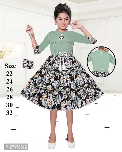 Fabulous Green Cotton Blend Printed Frocks For Girls-thumb0