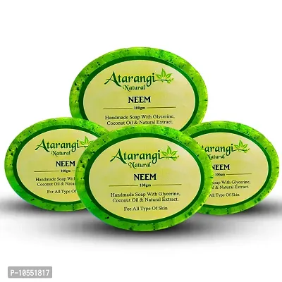 Atarangi Natural Handmade Glycerine Neem Soap With Neem Leaf for Skin Itching - Set Of 4 Pcs
