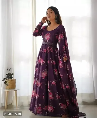 Stylish Purple Georgette Printed Kurta With Dupatta For Women