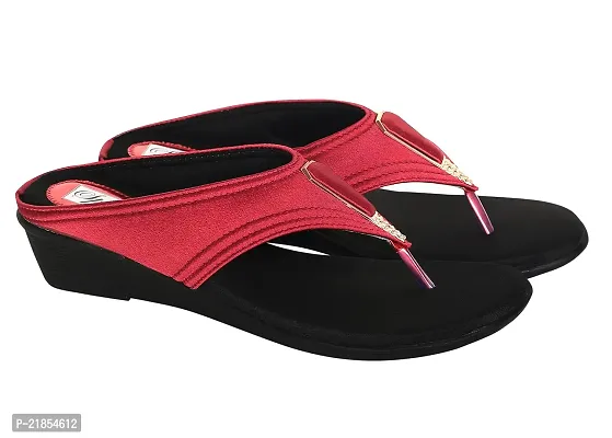 SPHENE Women's Fashion Flat Sandals | Synthetic Leather Comfortable and Stylish Wedges| Casual Wear For Women  Girls(RedBlack)-thumb2