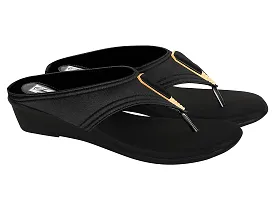 SPHENE Synthetic Leather Flat Sandals For Women| Comfortable and Stylish Wedges| Casual Wear For Women  Girls(BLACK)-thumb1