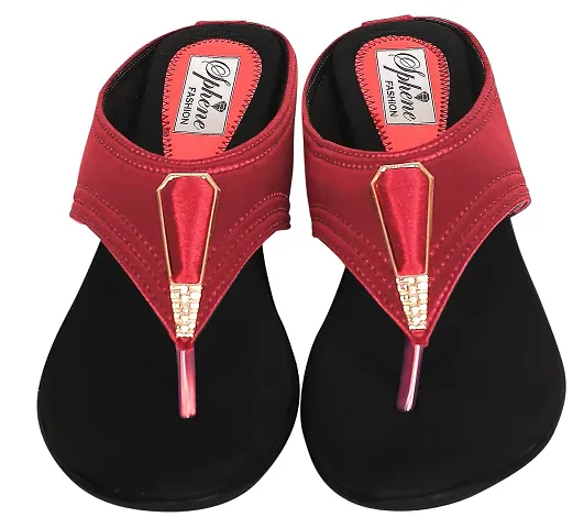 SPHENE Women's Fashion Flat Sandals | Synthetic Leather Comfortable and Stylish Wedges| Casual Wear For Women Girls(RedBlack)