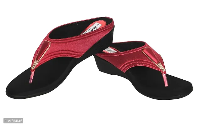 SPHENE Women's Fashion Flat Sandals | Synthetic Leather Comfortable and Stylish Wedges| Casual Wear For Women  Girls(RedBlack)-thumb4