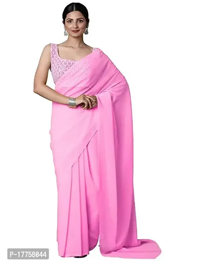 Jassy  Co. Women's Plain Georgette Bollywood Saree With Embroidery work Blouse (Babypink)