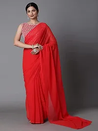 Jassy  Co. Women's Bollywood Fashion Georgette Saree With Embroidery work Blouse Piece (Red)-thumb4