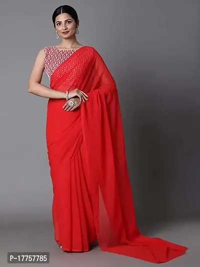 Jassy  Co. Women's Bollywood Fashion Georgette Saree With Embroidery work Blouse Piece (Red)-thumb5