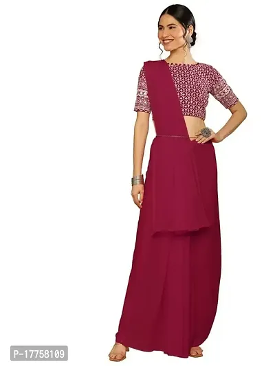Jassy  Co. Women's Plain Georgette Bollywood Saree With Embroidery work Blouse (Maroon)
