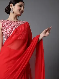 Jassy  Co. Women's Bollywood Fashion Georgette Saree With Embroidery work Blouse Piece (Red)-thumb2