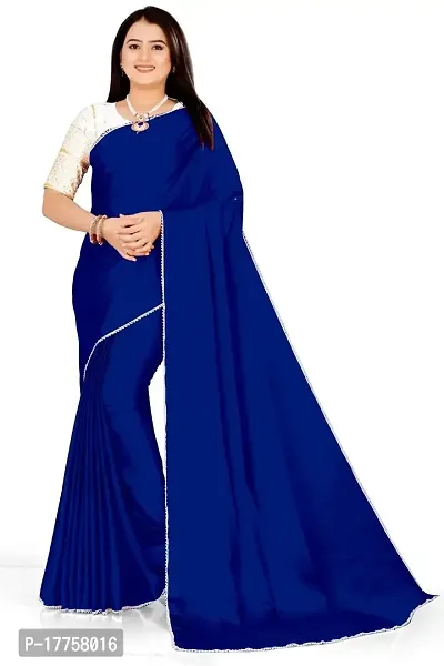 Sequence Solid/Plain Bollywood Georgette, Silk Blend Saree (Navy Blue)