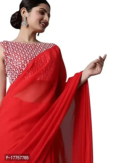 Jassy  Co. Women's Bollywood Fashion Georgette Saree With Embroidery work Blouse Piece (Red)-thumb0