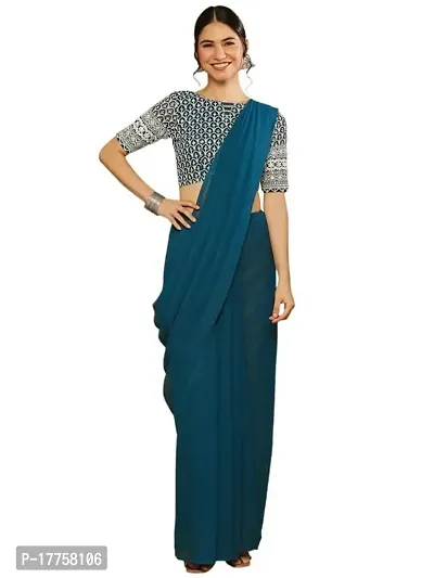 Jassy  Co. Women's Plain Georgette Bollywood Saree With Embroidery work Blouse (Peacock)