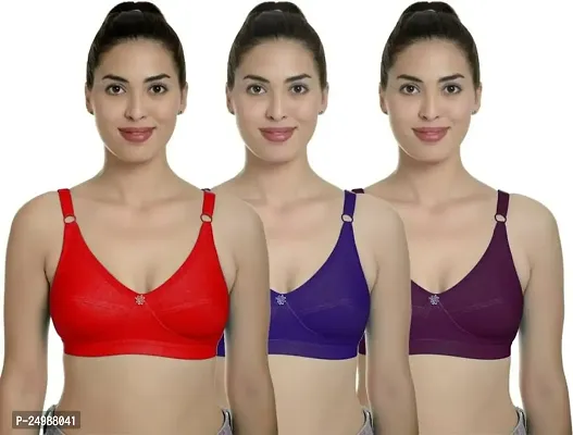 Stylish Fancy Cotton Blend Solid Non Padded Bras For Women Pack Of 3