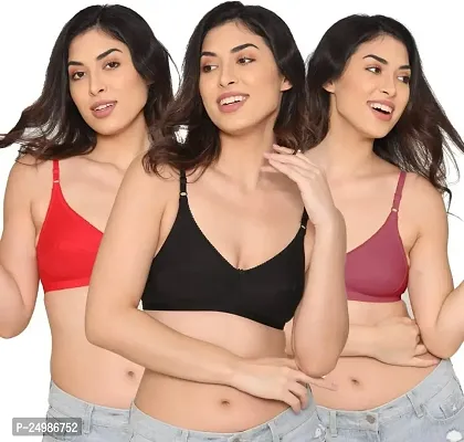 Stylish Fancy Cotton Blend Solid Non Padded Bras For Women Pack Of 3