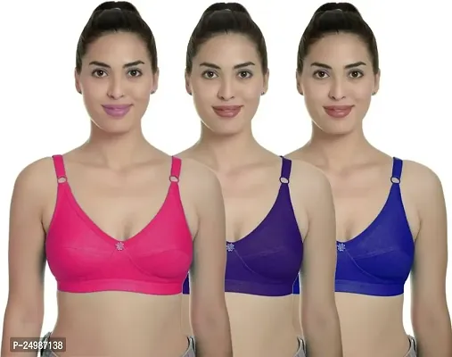 Stylish Fancy Cotton Blend Solid Non Padded Bras For Women Pack Of 3