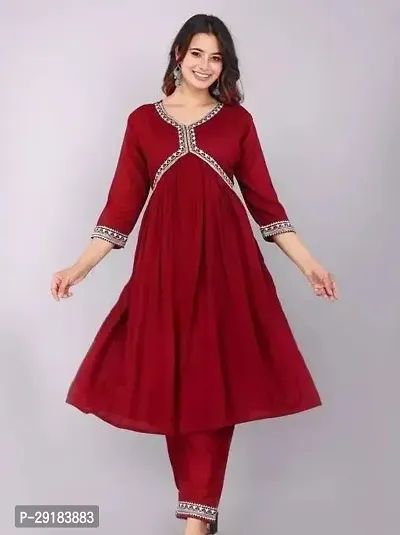 Beautiful Maroon Rayon Kurta Bottom Set For Women